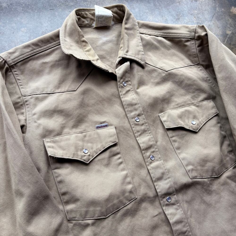 Vintage Carhartt Pearl Snap Canvas Work Shirt - Picture 2 of 5